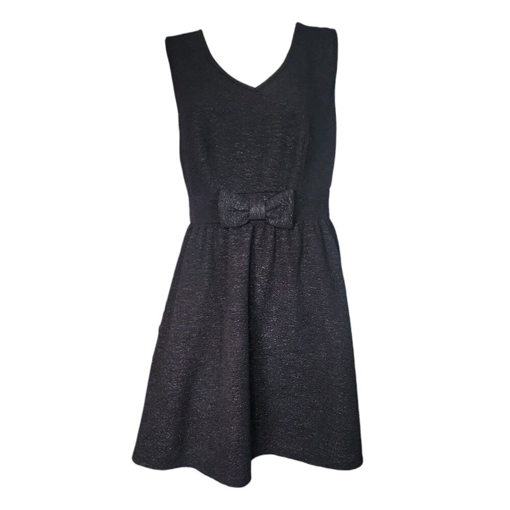 Paperdoll Dress Womens Plus‎ Size 1X Solid All Black Textured Bow Sleeveless